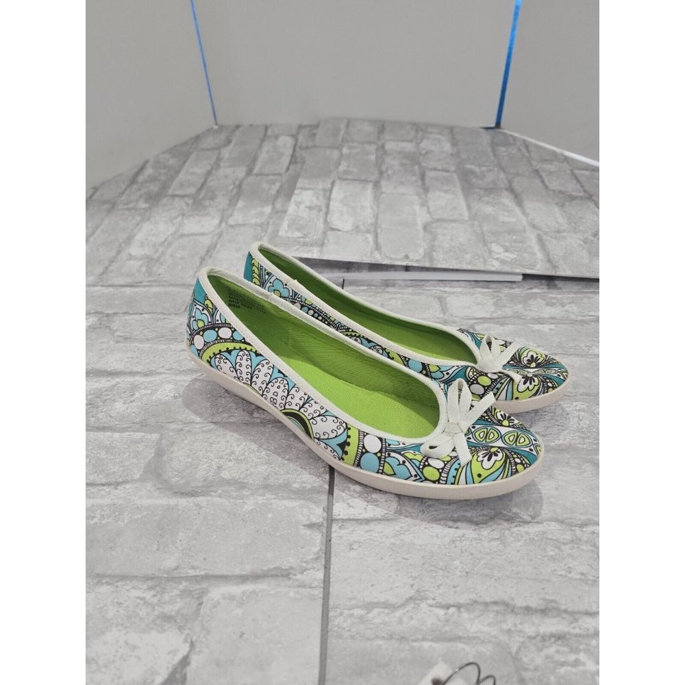 Nine West Low Shoes Paisley Green Size 8.5 Women White Multicolors 2" heel